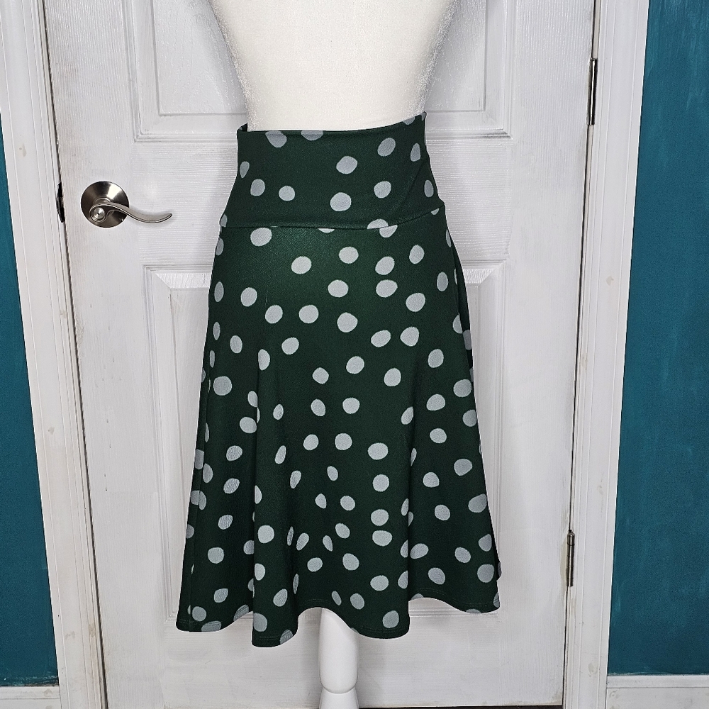 Polka Dot A-Line Skirt - Green and Light Blue - Picture 4 of 7